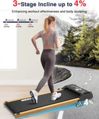 Ecotronic Indoor Electric Walking Pad With Natural Wood Finish, 2.25HP Motor, LED Display, Remote Control And Incline