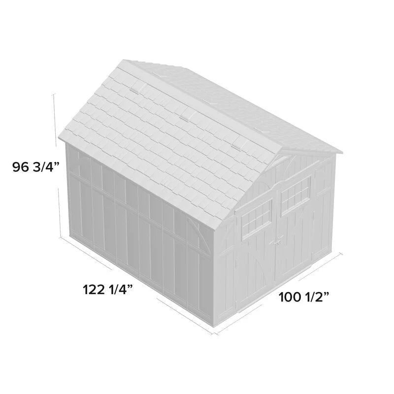 Outdoor Plastic Storage Shed 8 ft W x 10 ft D - Gray/Ivory