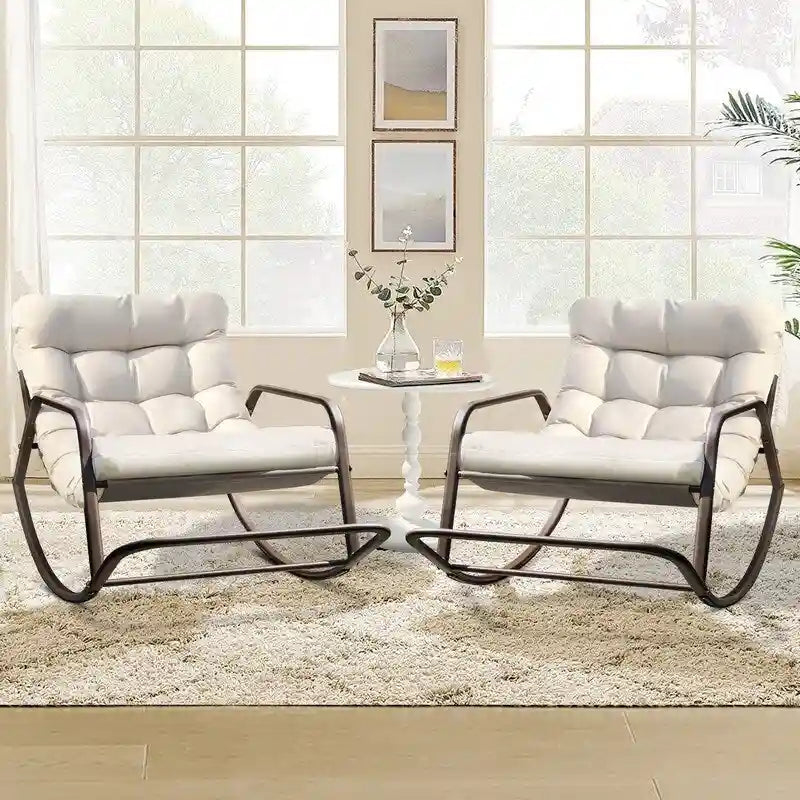 Oversized Outdoor Rocking Lounge Chair With Water-Resistant Cushions, 450 lbs Capacity