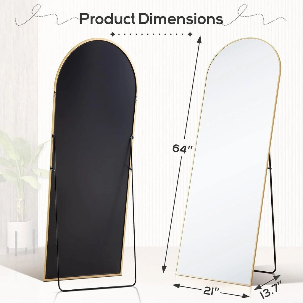 Full-Length Arched Floor Mirror, 64in H x 21in W, Aluminum Alloy Frame