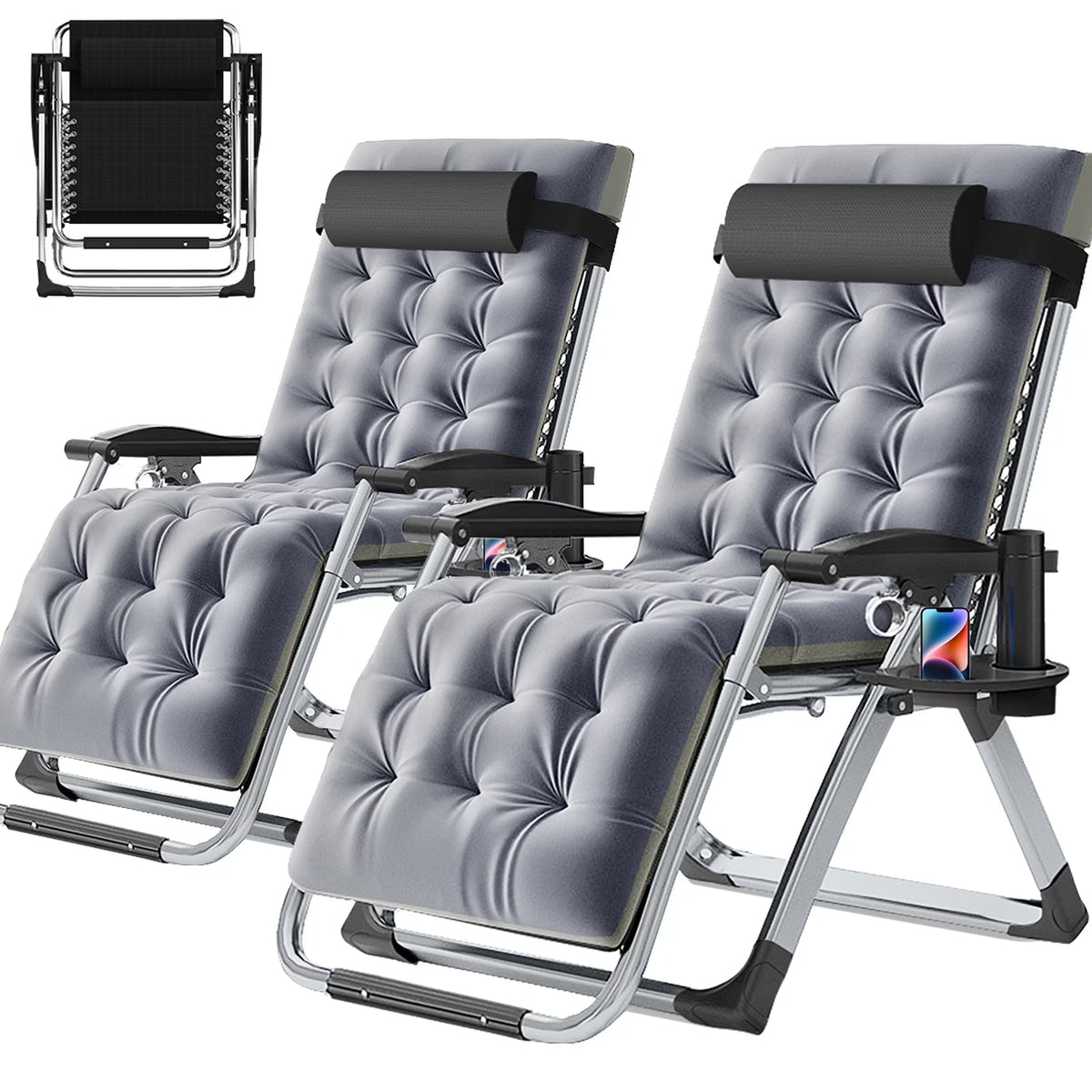 NAIZEA Zero Gravity Lawn Recliner Chairs, 2 Pack, Black