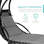 Best Choice Products Outdoor Hanging Steel Chaise Lounge Chair With Canopy, Charcoal Gray - SKY5871