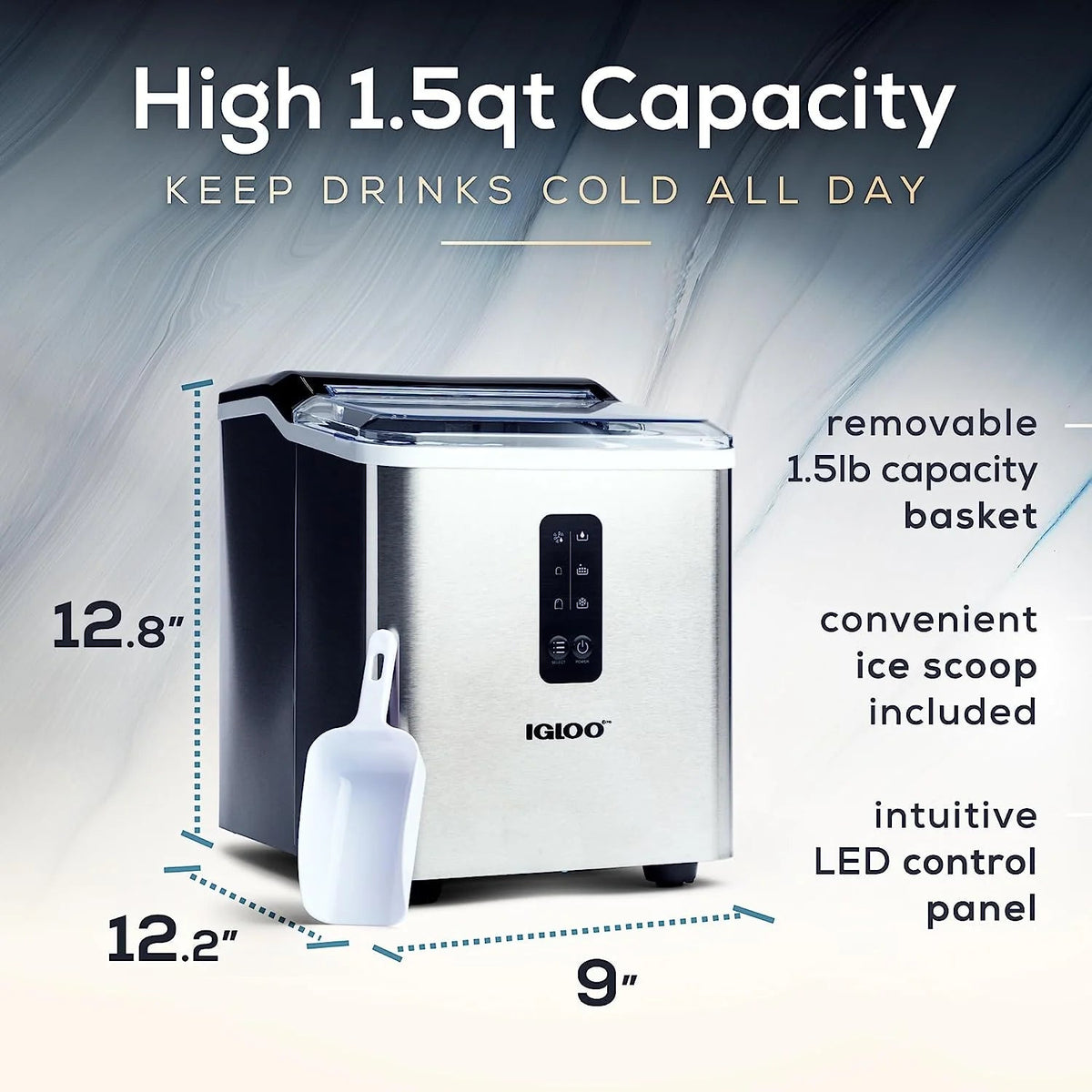 Igloo Self-Cleaning Countertop Ice Maker, 1.5 qt, 26 lbs/24 Hours, Aqua