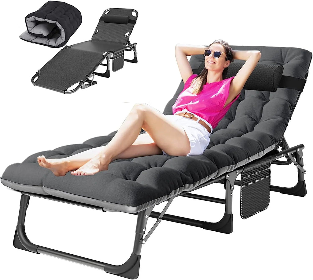 Slsy 5-Position Adjustable Folding Lounge Chair And Cot - 75.2" x 25.6" x 11.8"