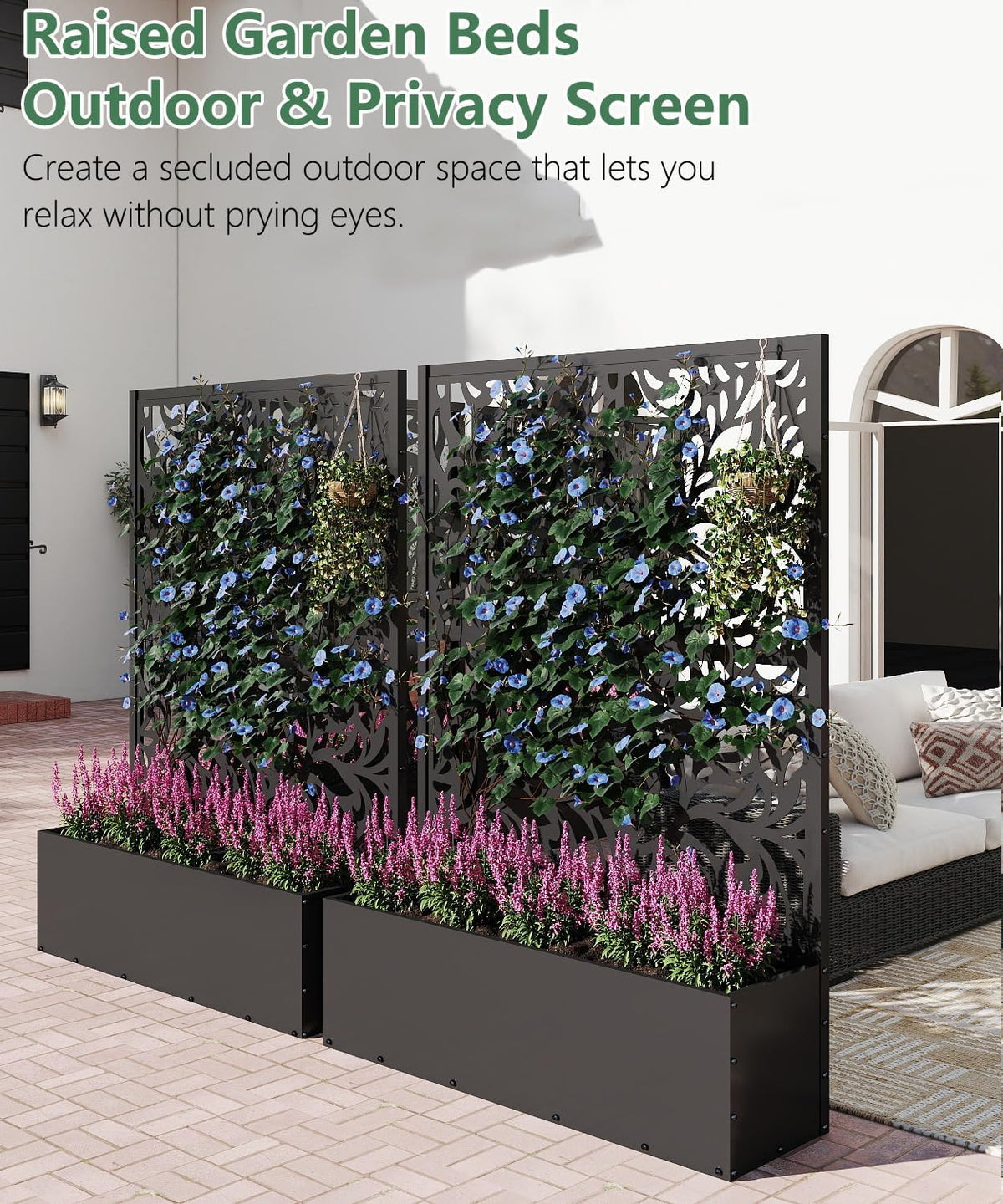 2PCS Metal Planter Box With Trellis 70.9in x 47.2in x 15.7in
