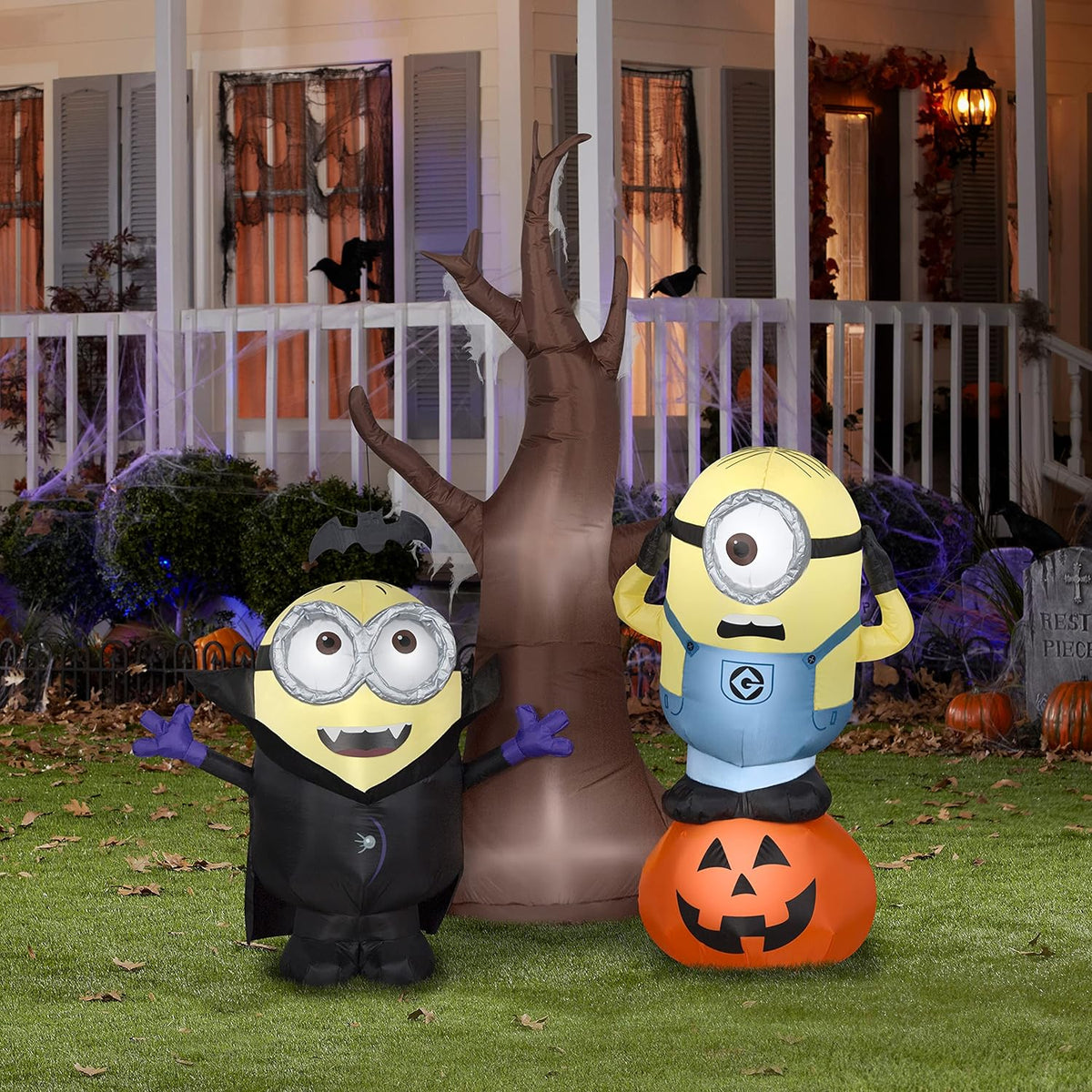 Gemmy Minions Halloween Airblown Inflatable With Tree And Pumpkin Scene, 53.94 x 36.61 x 66.14 Inches - 224243