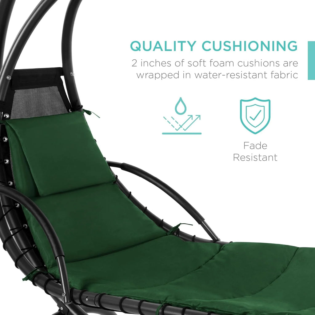 Best Choice Products Outdoor Hanging Steel Chaise Lounge Chair With Canopy, Charcoal Gray - SKY5871