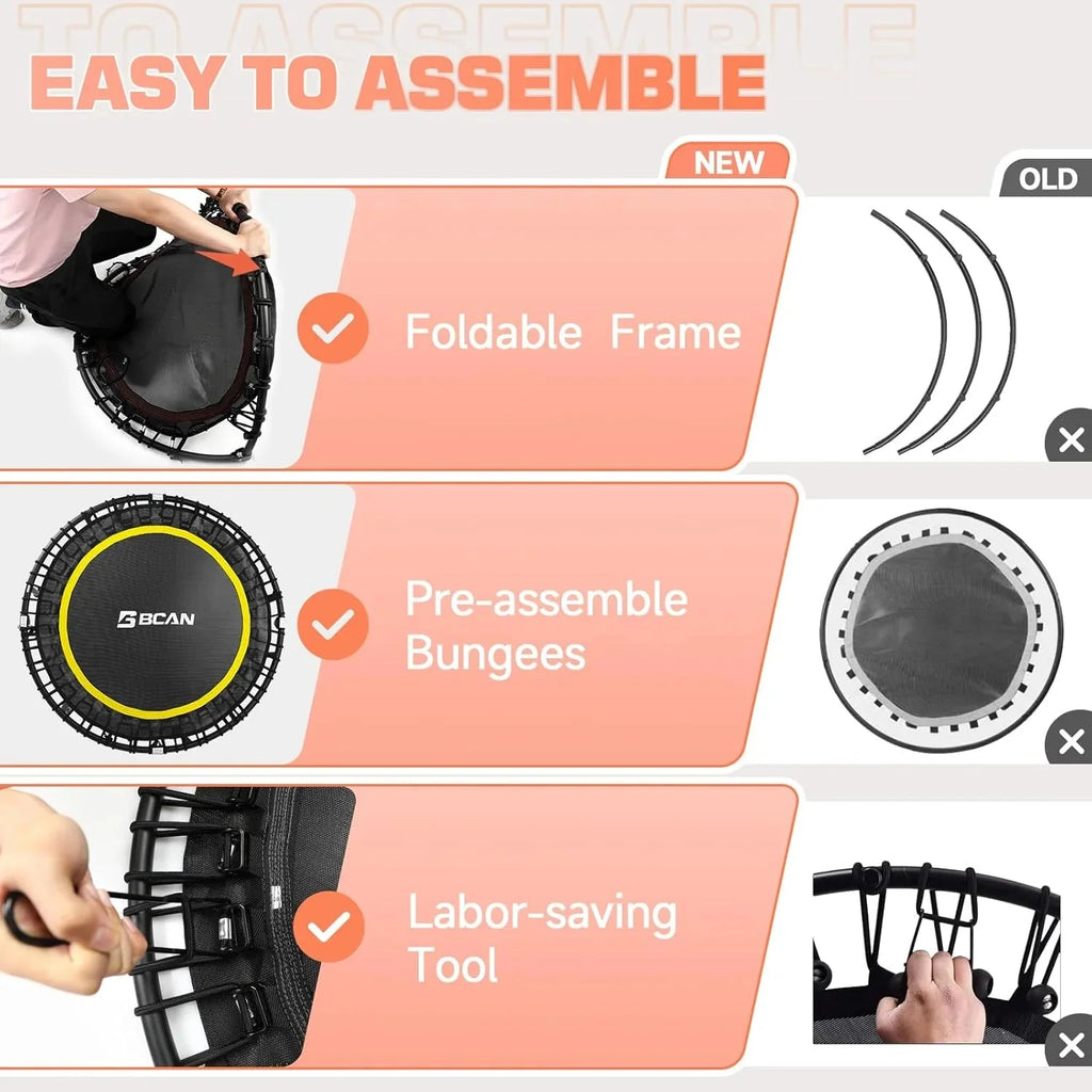 BCAN Foldable Fitness Trampoline 40in/48in, 450/550 LBS Capacity