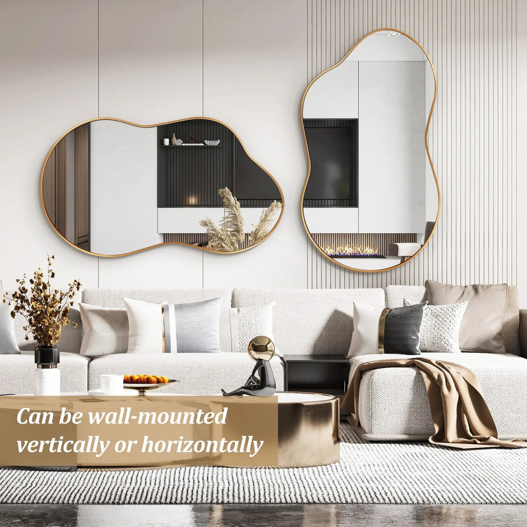 Asymmetrical Irregular Wall Mirror, 20x36, 24x36, Or 26x46, Gold, Black, Or Silver