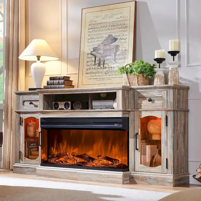 Farmhouse Electric Fireplace TV Stand For TVs Up To 80 Inches - 70W x 16D x 32H