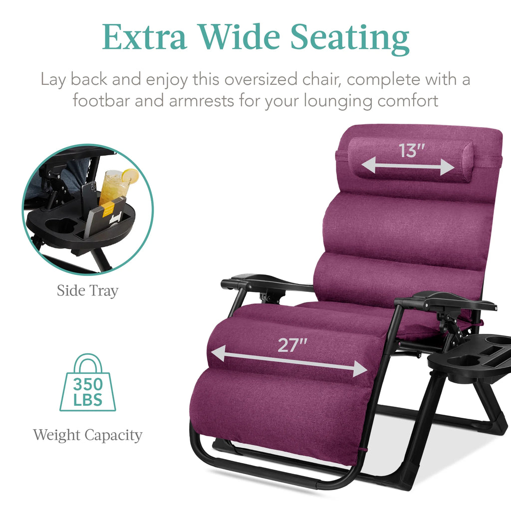 Best Choice Products Oversized Zero Gravity Folding Recliner With Removable Cushion And Side Tray - Fossil Gray