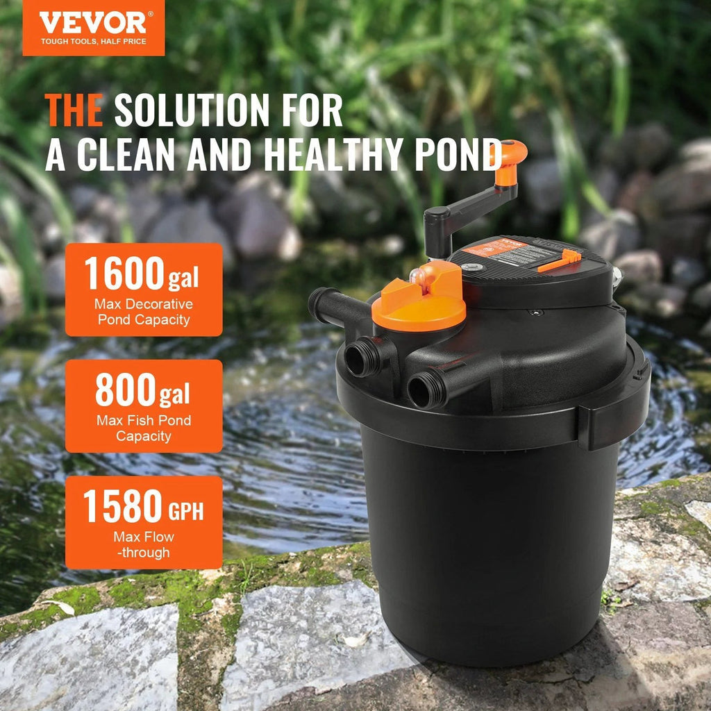Bio Pressure Pond Filter With 13W UV-C Light, 1580 GPH, Up To 1600 Gallons