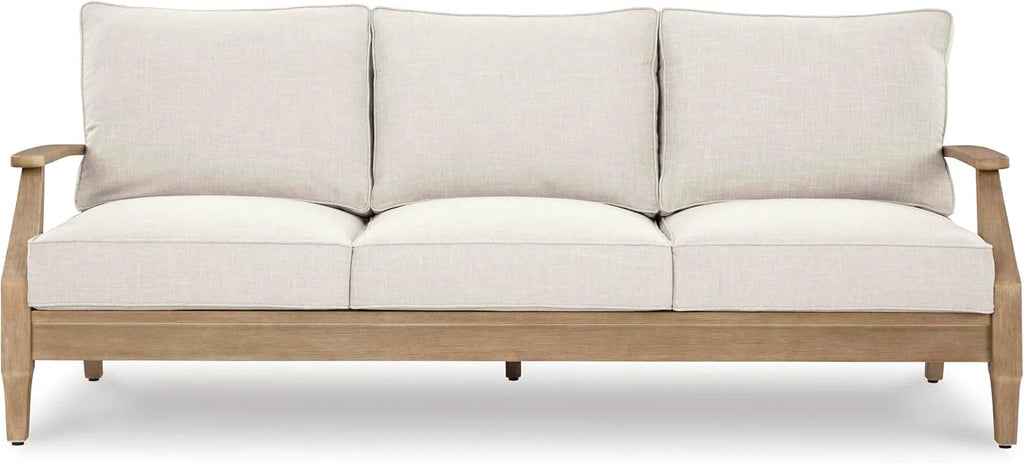 Signature Design by Ashley Clare View Outdoor Patio Eucalyptus Sofa With Cushions, Beige