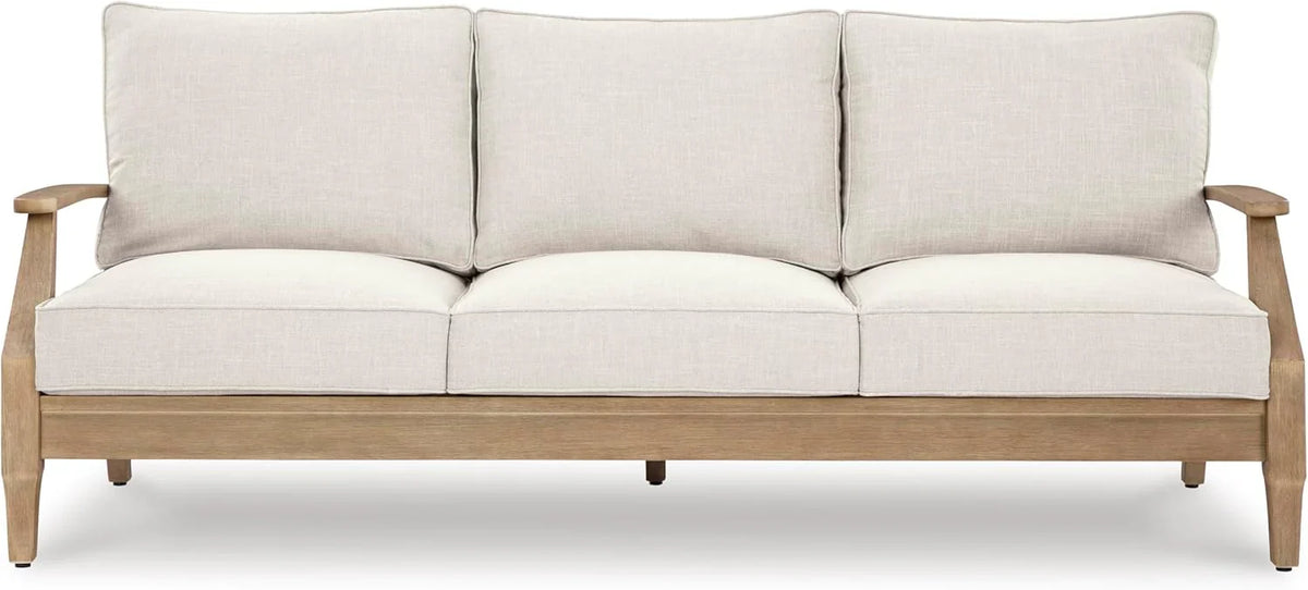 Signature Design by Ashley Clare View Outdoor Patio Eucalyptus Sofa With Cushions, Beige