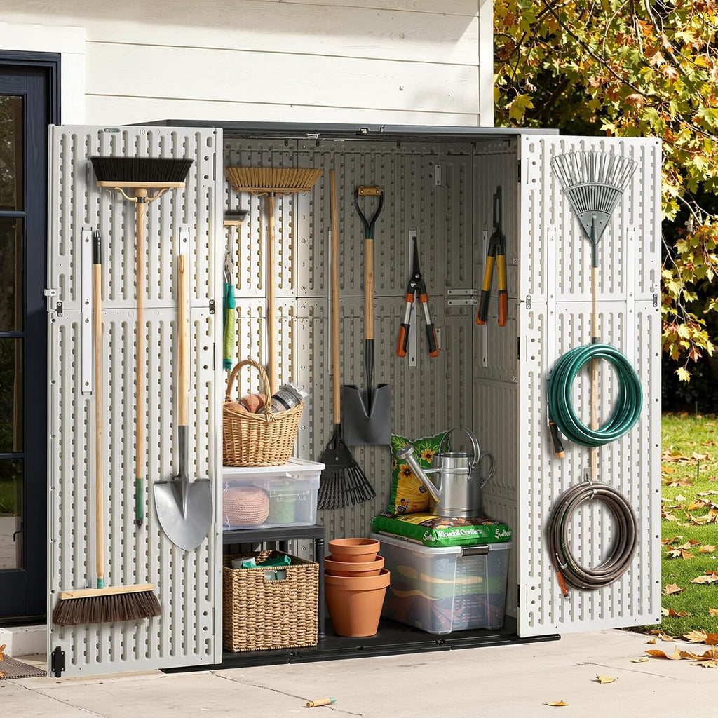Aoxun Outdoor Storage Shed 61 Cu.Ft White Resin With Floor