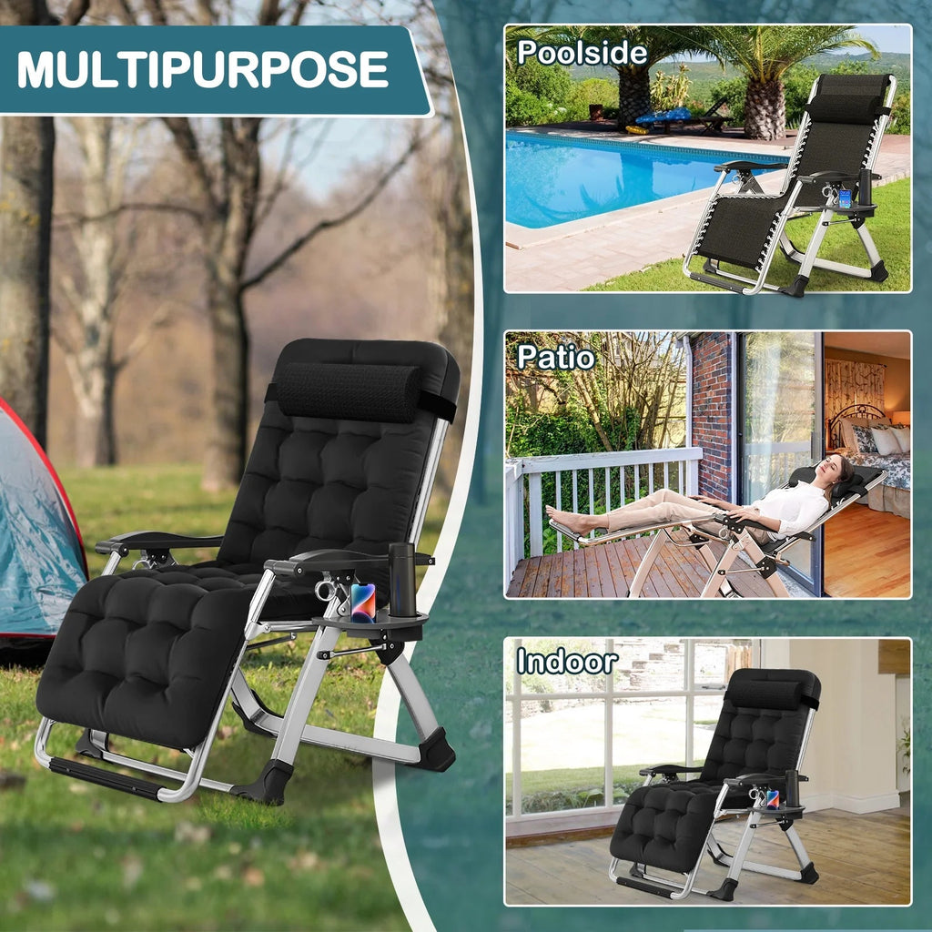 NAIZEA Zero Gravity Chair With Removable Cushion, Cup Holder, and Black Color