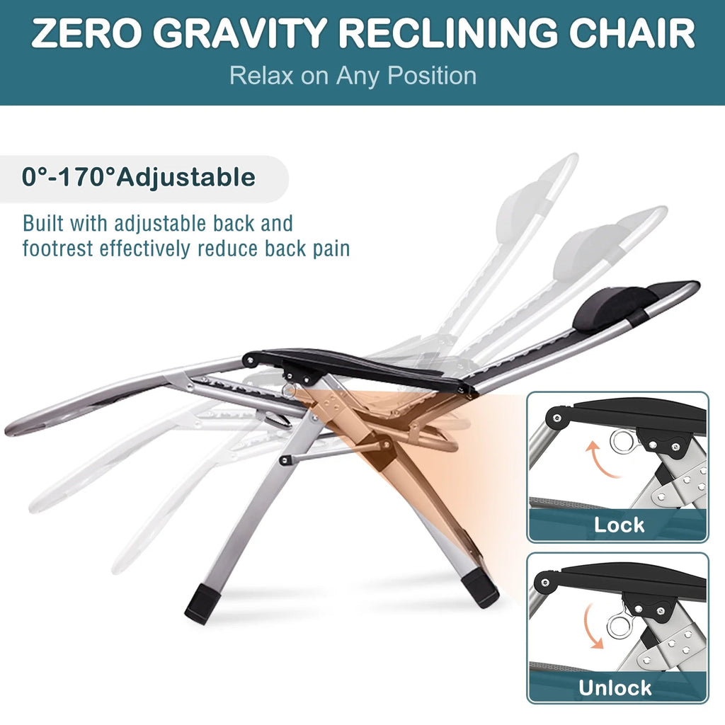 NAIZEA Zero Gravity Chair With Removable Cushion, Cup Holder, and Black Color