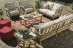 Signature Design by Ashley Clare View Outdoor Patio Eucalyptus Sofa With Cushions, Beige