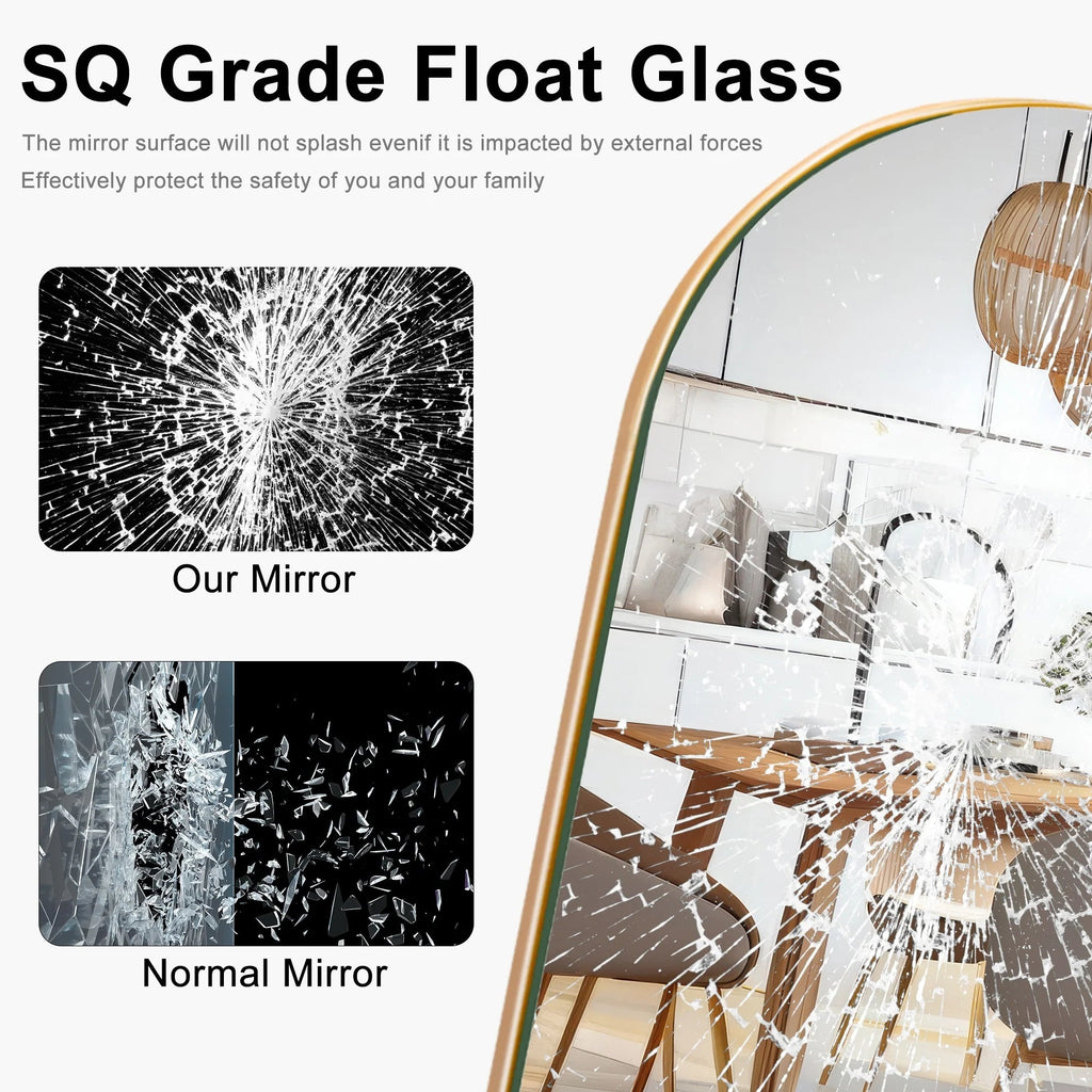 Arched Full-Length Wood Floor Mirror, Black Or Gold, 65x22/71x24/71x28/71x32