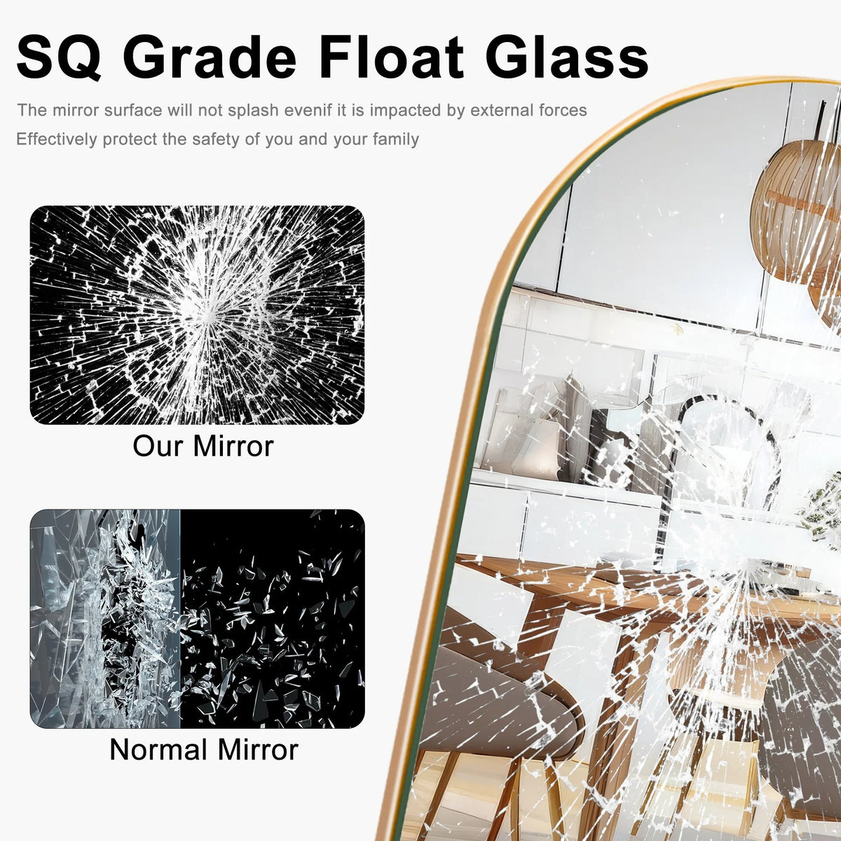 Arched Full-Length Wood Floor Mirror, Black Or Gold, 65x22/71x24/71x28/71x32