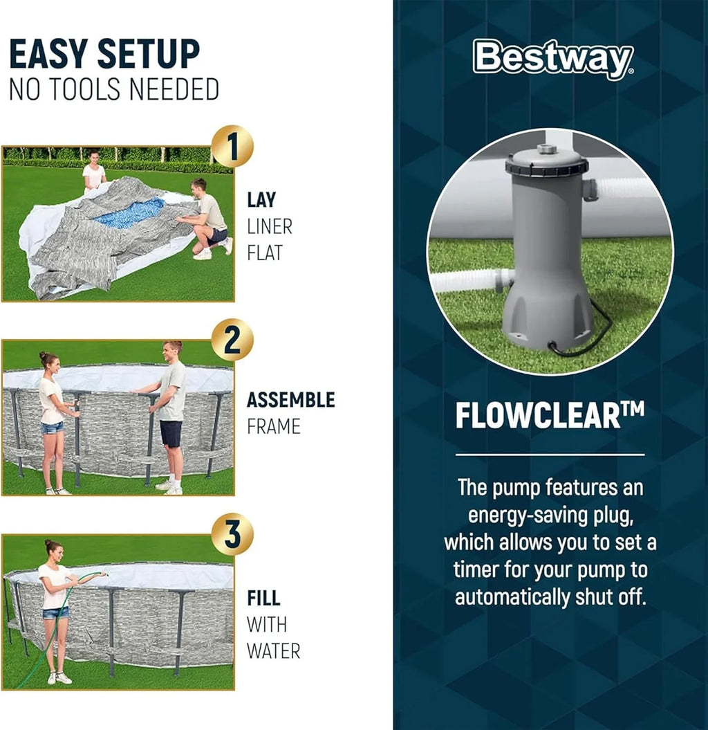 Steel Pro MAX 14 Foot x 48 Inch Round Steel Frame Above Ground Pool Set With 1,000 Filter Pump, Ladder And Cover - Gray