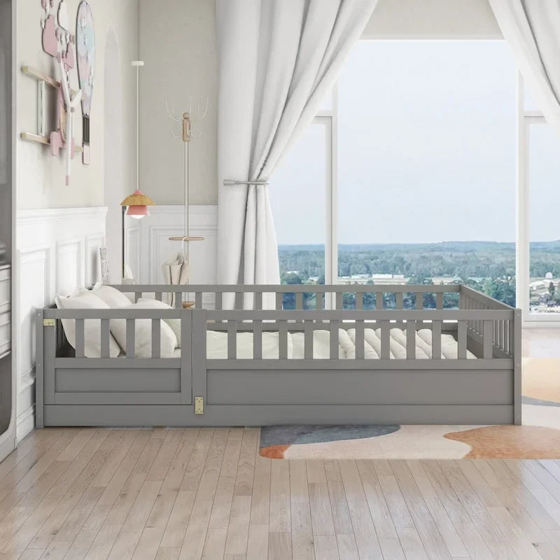 Montessori Children's Floor Bed With Support Slat, Twin / Full, Pine And Plywood