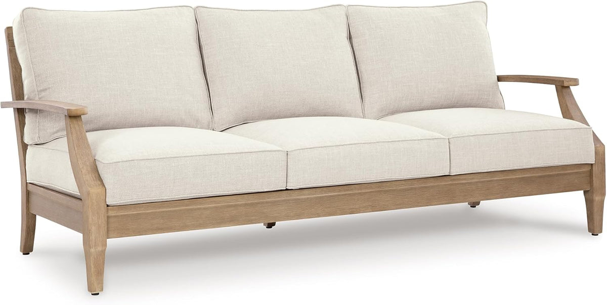 Signature Design by Ashley Clare View Outdoor Patio Eucalyptus Sofa With Cushions, Beige