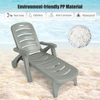 Rolling Folding Plastic Pool Lounge Chair With Armrests, 5 Position - Patio Deck Beach Chair