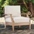 Signature Design by Ashley Clare View Outdoor Patio Eucalyptus Sofa With Cushions, Beige