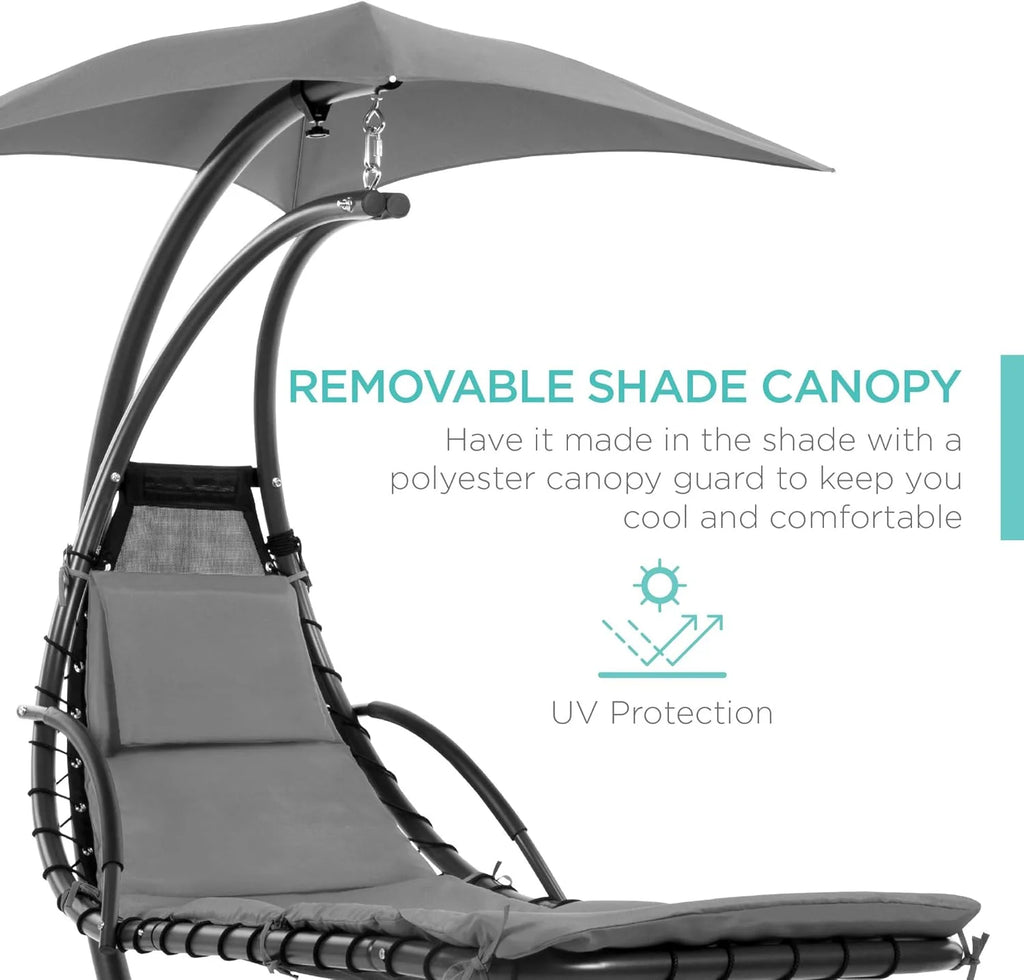 Best Choice Products Outdoor Hanging Steel Chaise Lounge Chair With Canopy, Charcoal Gray - SKY5871