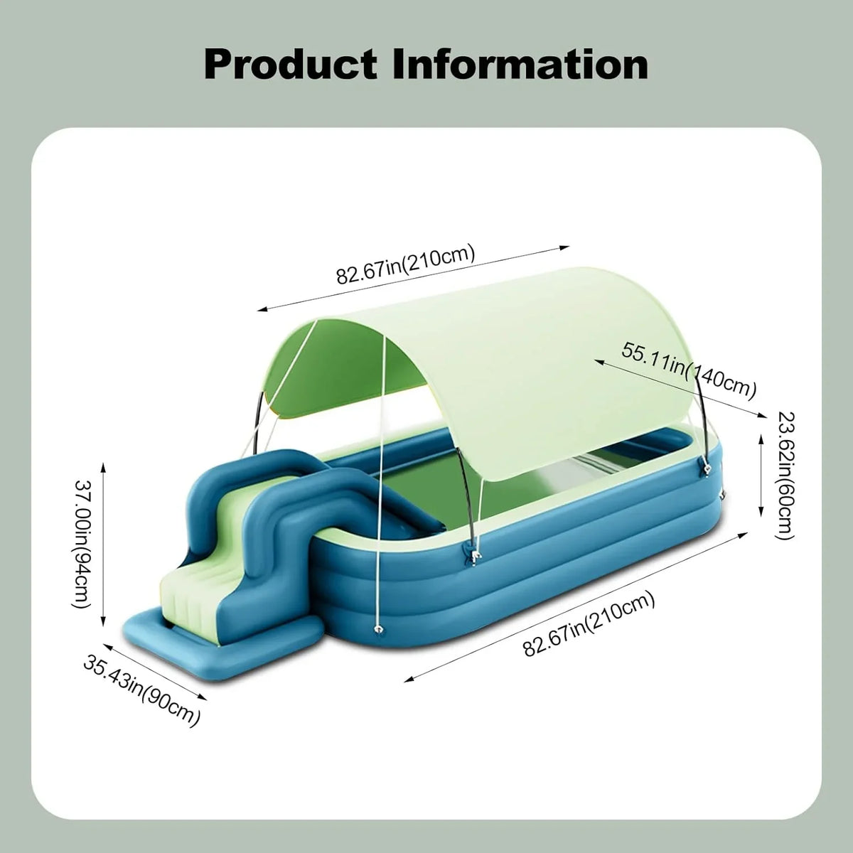 Ergocar Inflatable Swimming Pool With Water Slide And Awning - 2.1 Meters, Three Layers