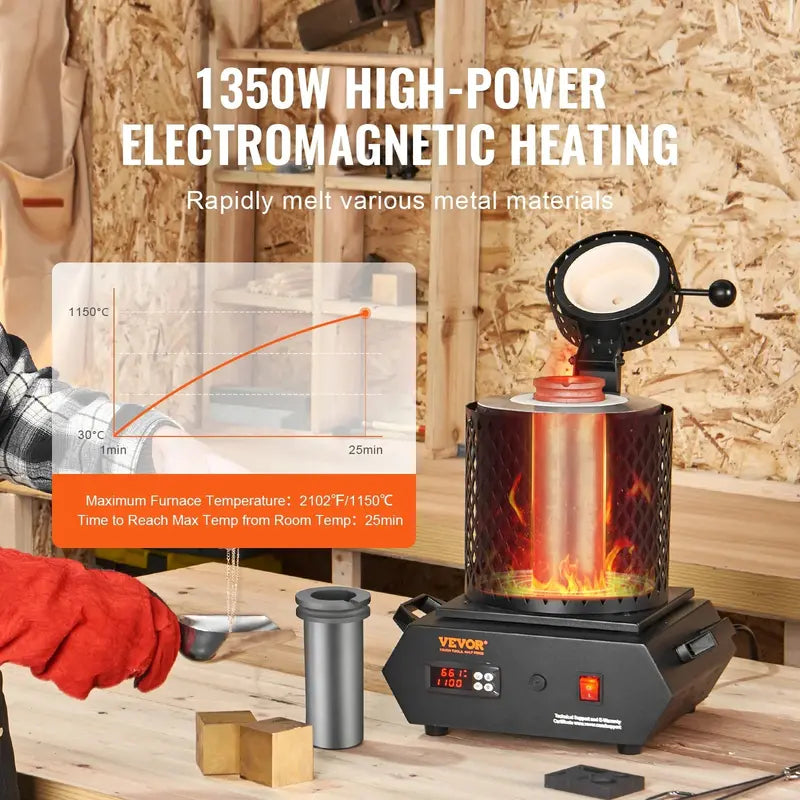 SKYSHALO Electric Gold Melting Furnace 1+3kg, 1350W, 1150C