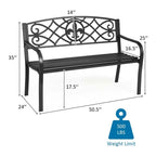 50.5in Black Steel Outdoor Patio Garden Bench - 500lbs Capacity