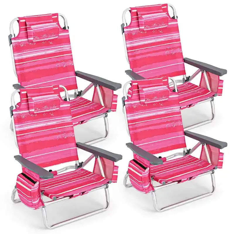 Costway Folding Backpack Beach Chairs, Set Of 4, 5 Recline Positions, Aluminum