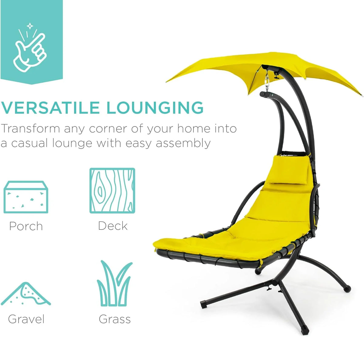 Best Choice Products Outdoor Hanging Steel Chaise Lounge Chair With Canopy, Charcoal Gray - SKY5871