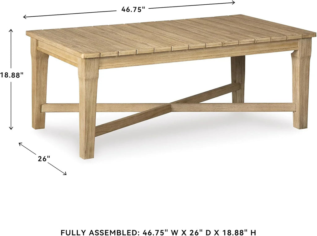 Signature Design by Ashley Clare View Outdoor Patio Eucalyptus Sofa With Cushions, Beige
