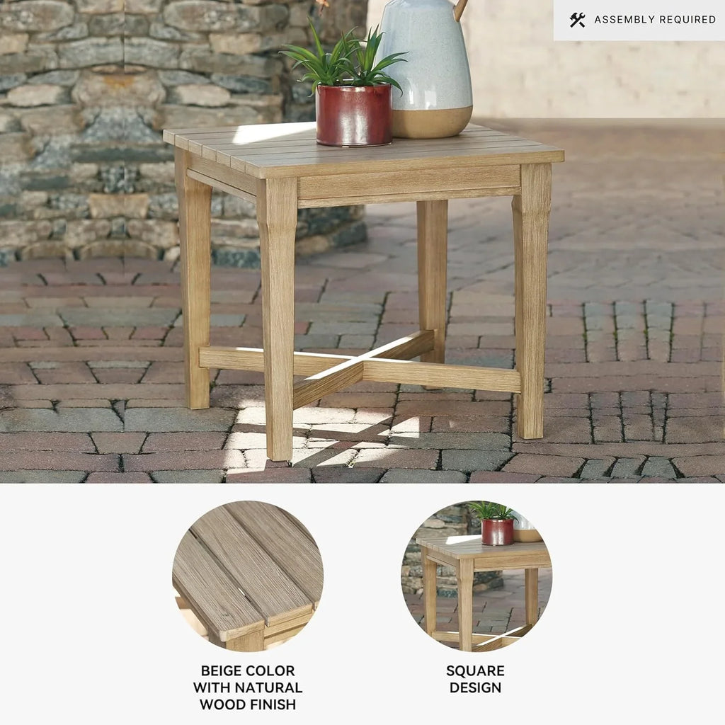 Signature Design by Ashley Clare View Outdoor Patio Eucalyptus Sofa With Cushions, Beige