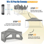 HOTEEL Heavy Duty Pop-Up Canopy Tent 10x15, 4 Sidewalls, Black