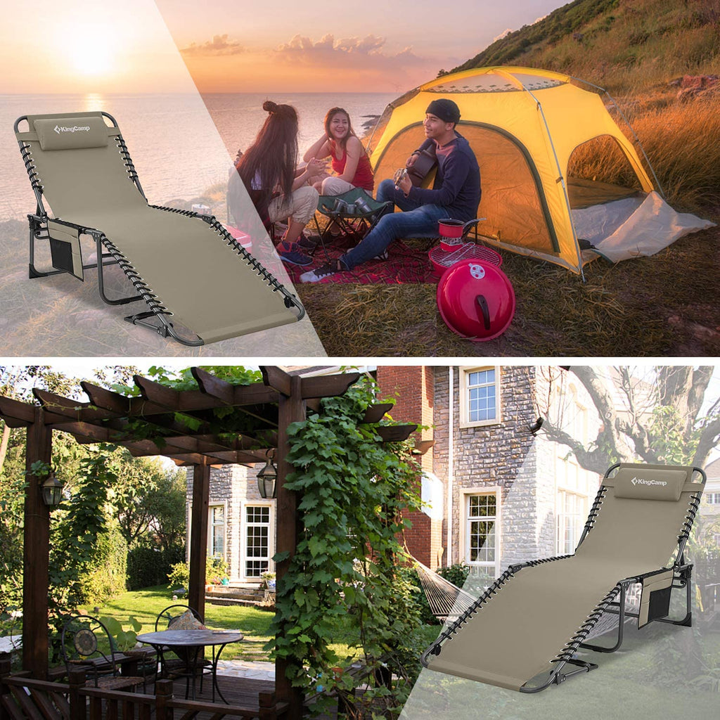 Adjustable 4-Position Folding Chaise Lounge Chair With Pillow Pocket - Supports 265 lbs