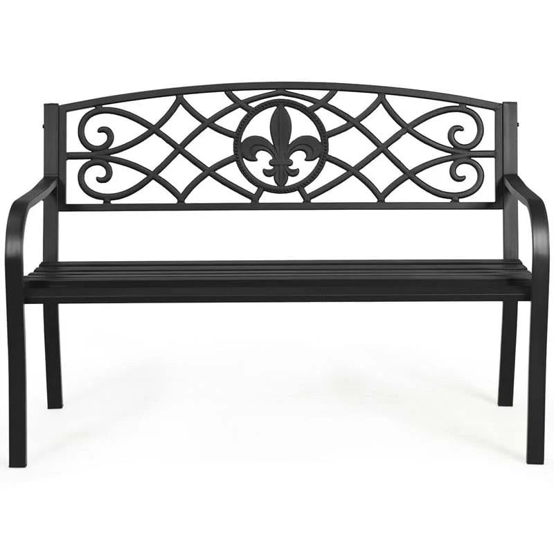 50.5in Black Steel Outdoor Patio Garden Bench - 500lbs Capacity
