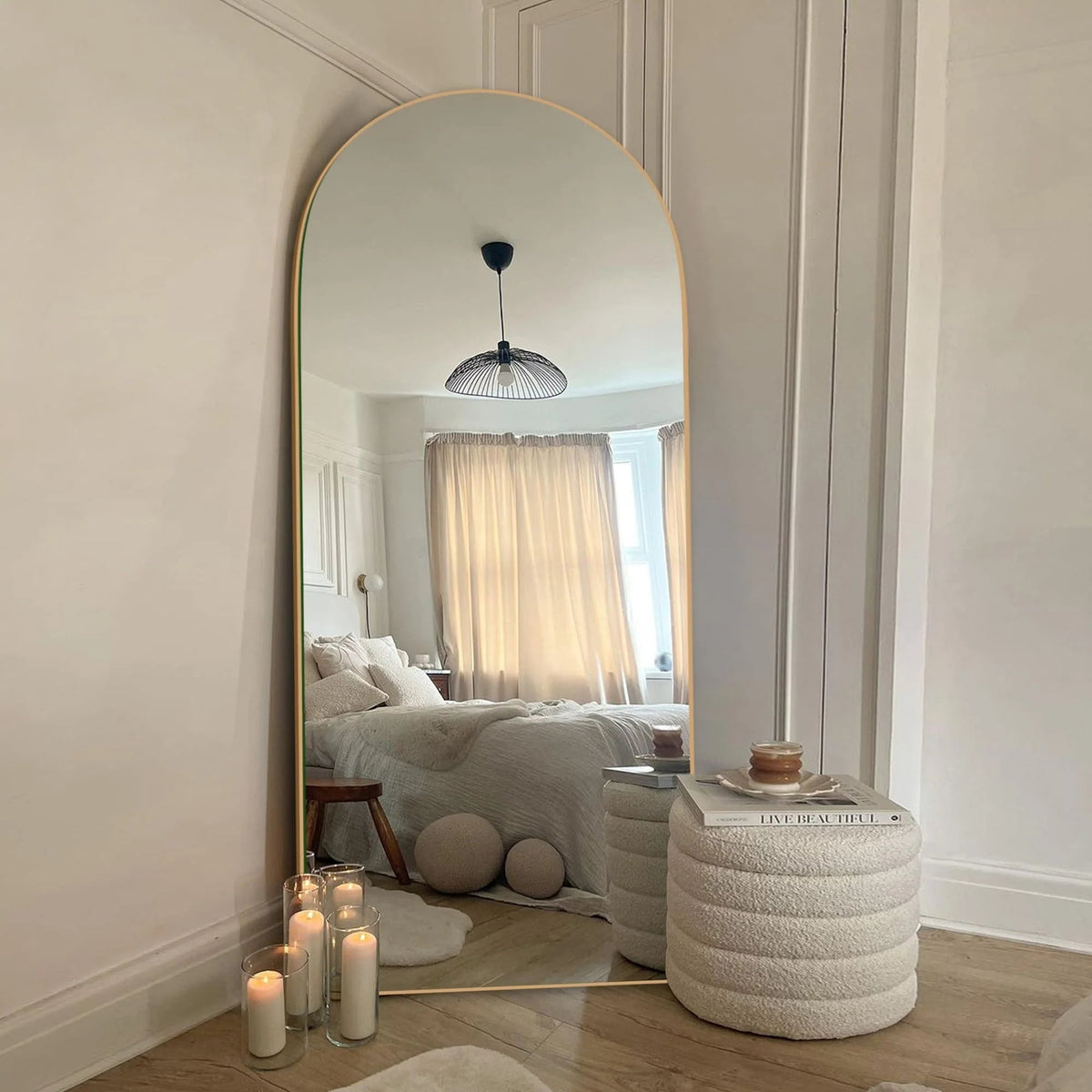 Arched Full-Length Wood Floor Mirror, Black Or Gold, 65x22/71x24/71x28/71x32