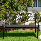 Outdoor Patio Bench With Cast Iron Backrest And Steel Frame, 50 x 23 1/2 x 33 1/2 in
