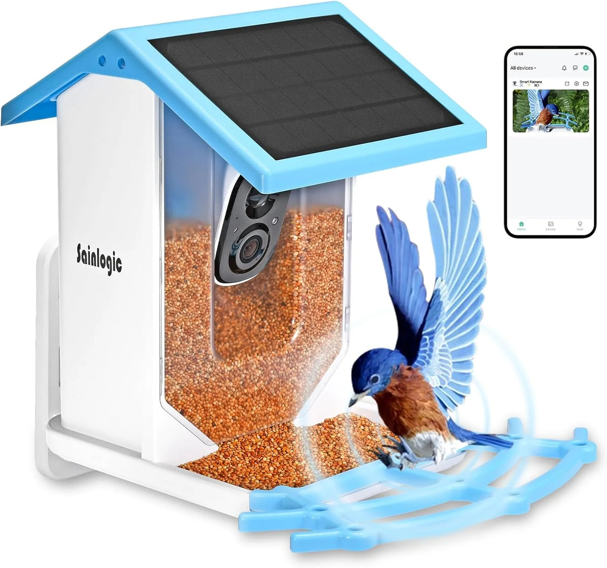 sainlogic Smart Bird Feeder With 1080P Camera, 2.5L Capacity, Light Blue - Smart Bird Feeder With Camera-1