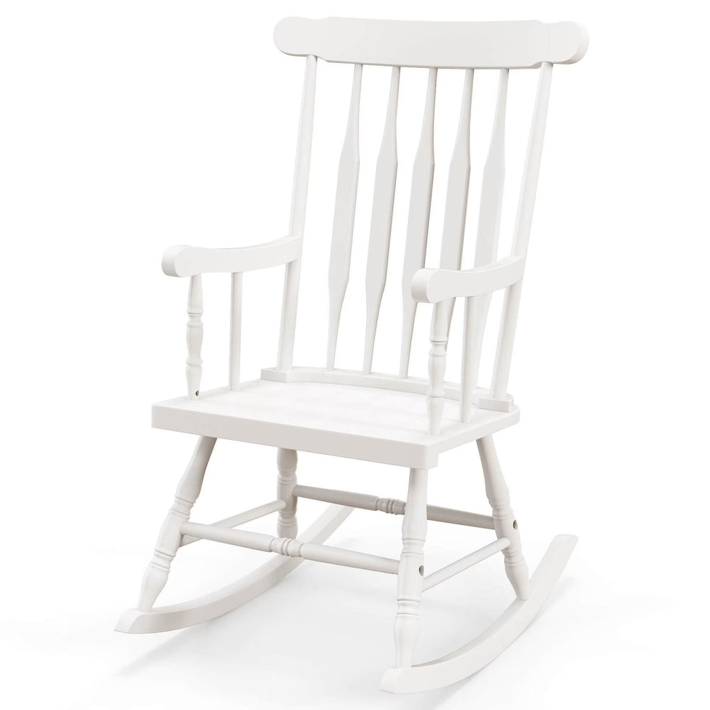 Costway Rubber Wood Rocking Chair, White, 22 x 32 x 44 in, 300 lbs