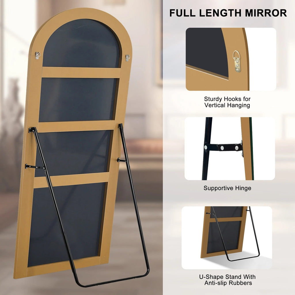 Arched Full-Length Wood Floor Mirror, Black Or Gold, 65x22/71x24/71x28/71x32