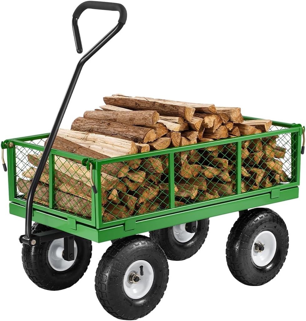 Steel Garden Cart 1200-lb, 13-inch All-Terrain Tires, Green