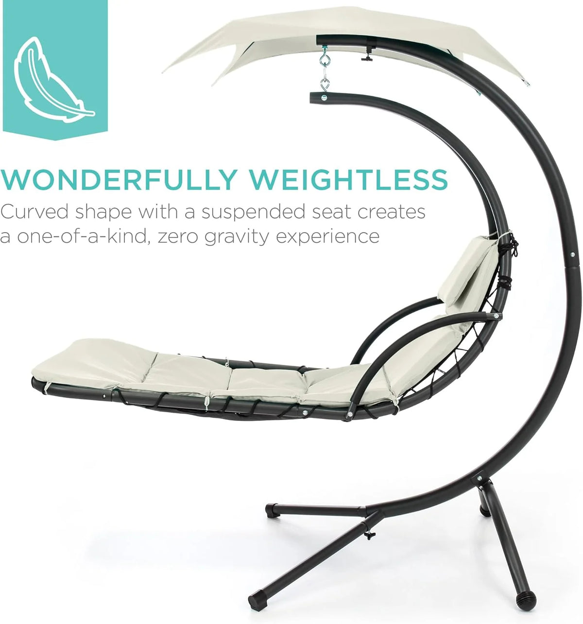 Best Choice Products Outdoor Hanging Steel Chaise Lounge Chair With Canopy, Charcoal Gray - SKY5871