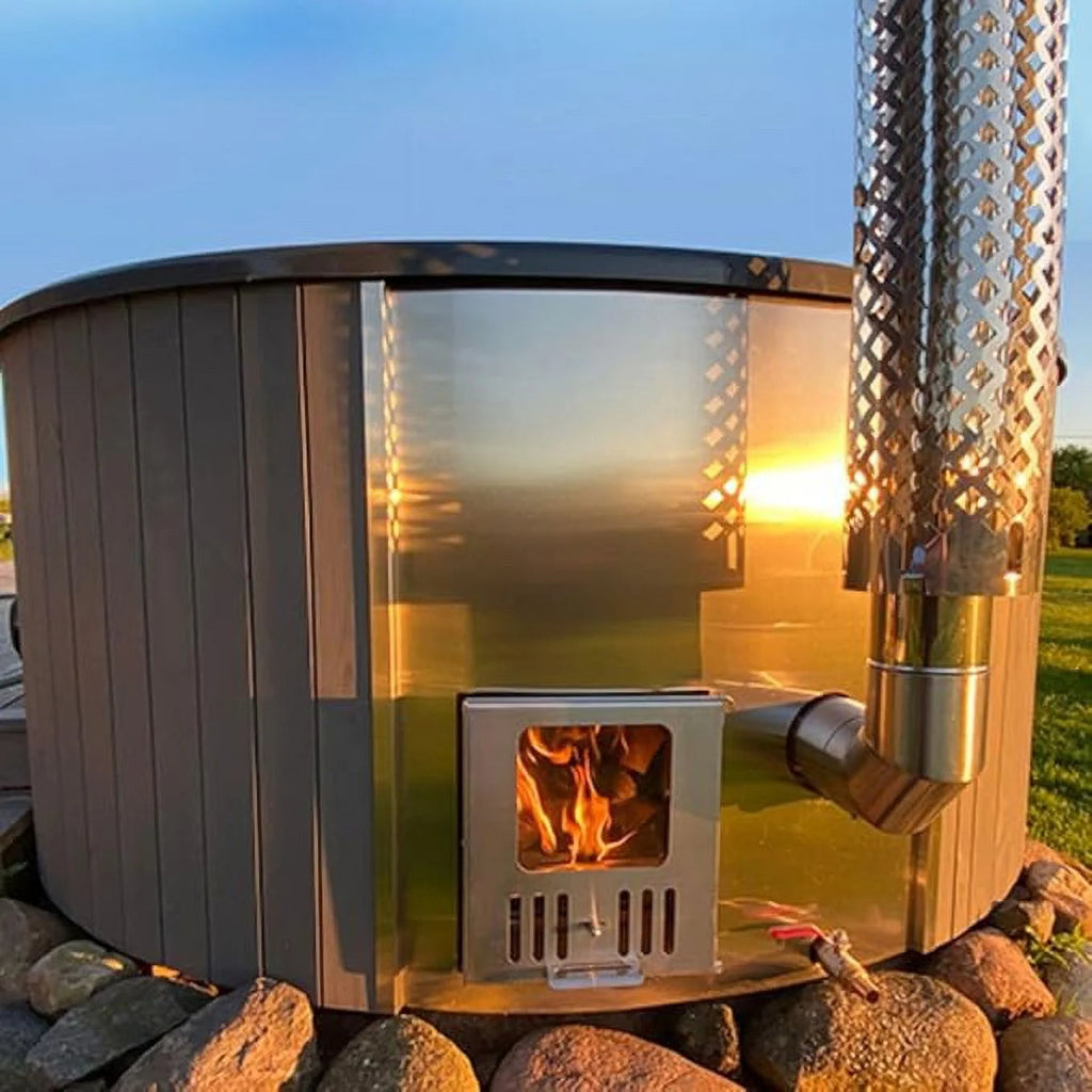 SaunaLife Wood-Fired Hot Tub, Natural, Up To 6 Persons, Thermo-Spruce, 79 in Diameter - S4N