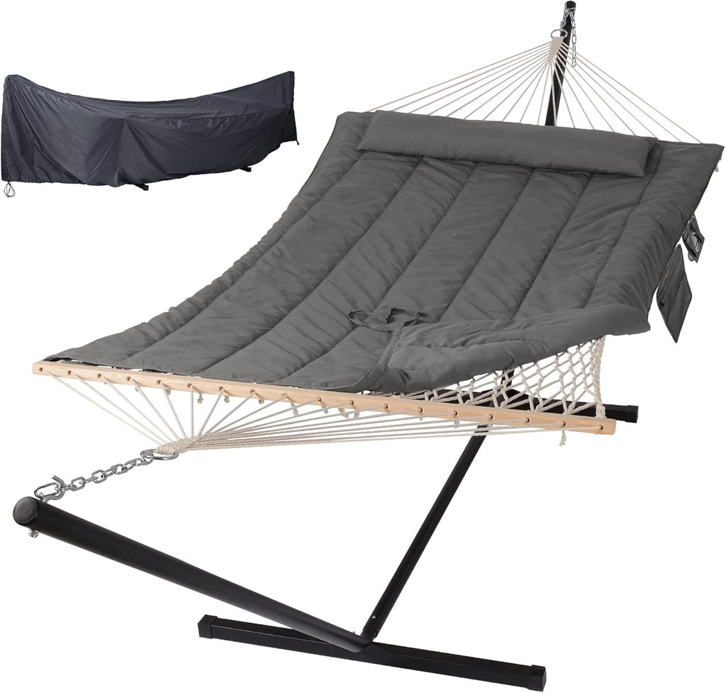 SUNCREAT Rope Hammock With Stand And Rain Cover - 12 ft
