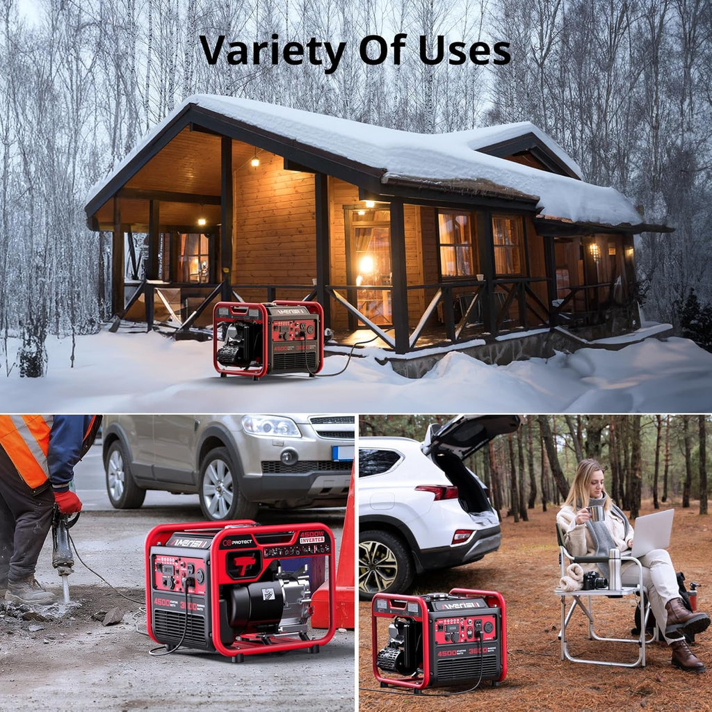 4500W Gas Inverter Generator, 223cc 4-Stroke, 120V 30A RV Outlet
